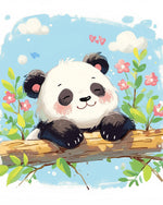 Happy panda on branch cross stitch kit for beginners
