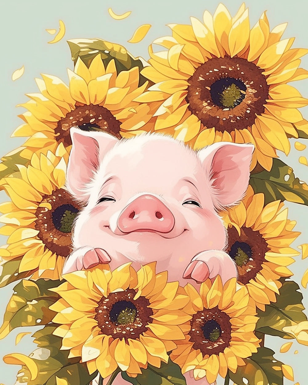 Happy piglet among sunflowers cross stitch kit for beginners