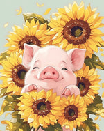 Happy piglet among sunflowers cross stitch kit for beginners