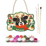 Happy reindeer dog paint by numbers door hanger with paints and brushes