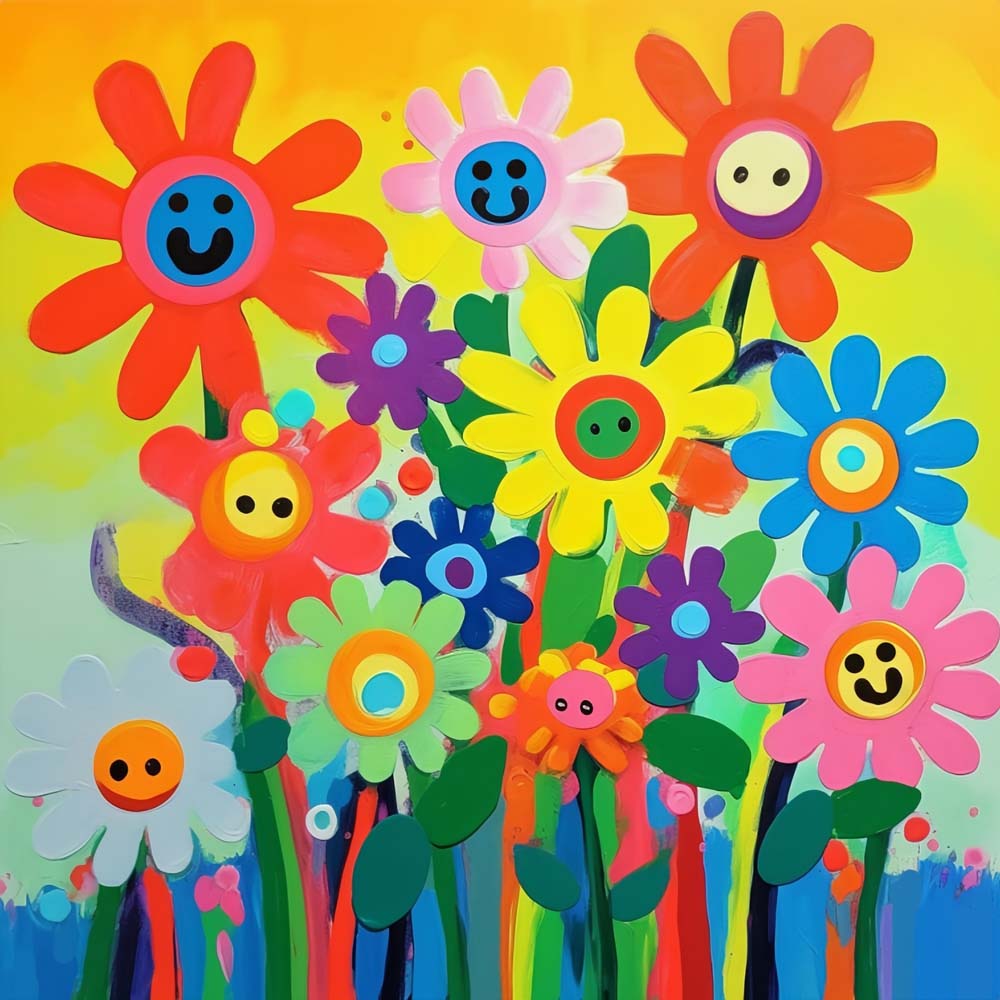 Happy smiley face flowers cross stitch kit for beginners