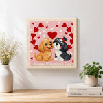 Finished "happy valentine's day" puppy artwork displayed on a wall