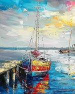 Harbour fishing boat cross stitch kit for beginners