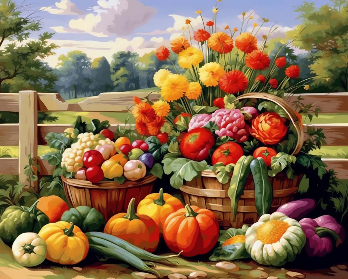 Harvest garden vegetable basket cross stitch kit for beginners