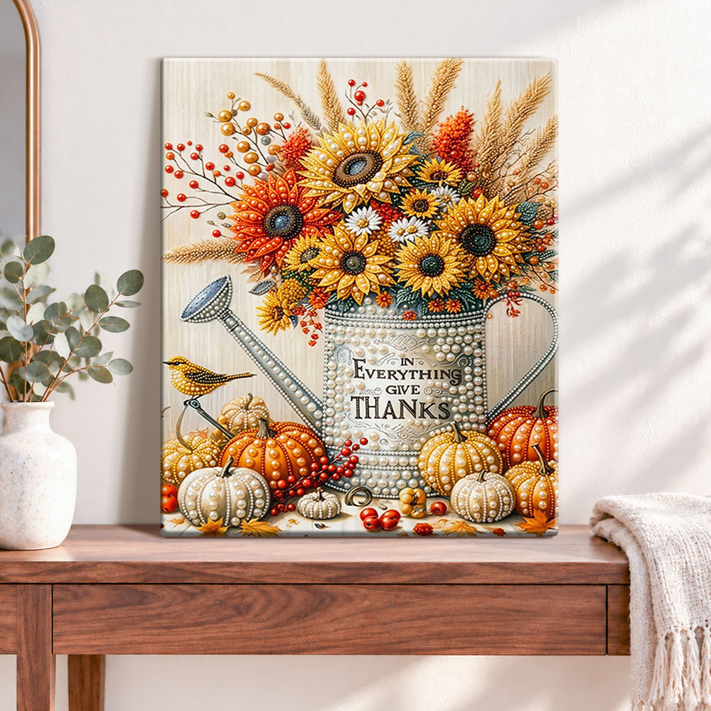 Finished harvest thankful blooms pearl diamond painting artwork displayed as home decor