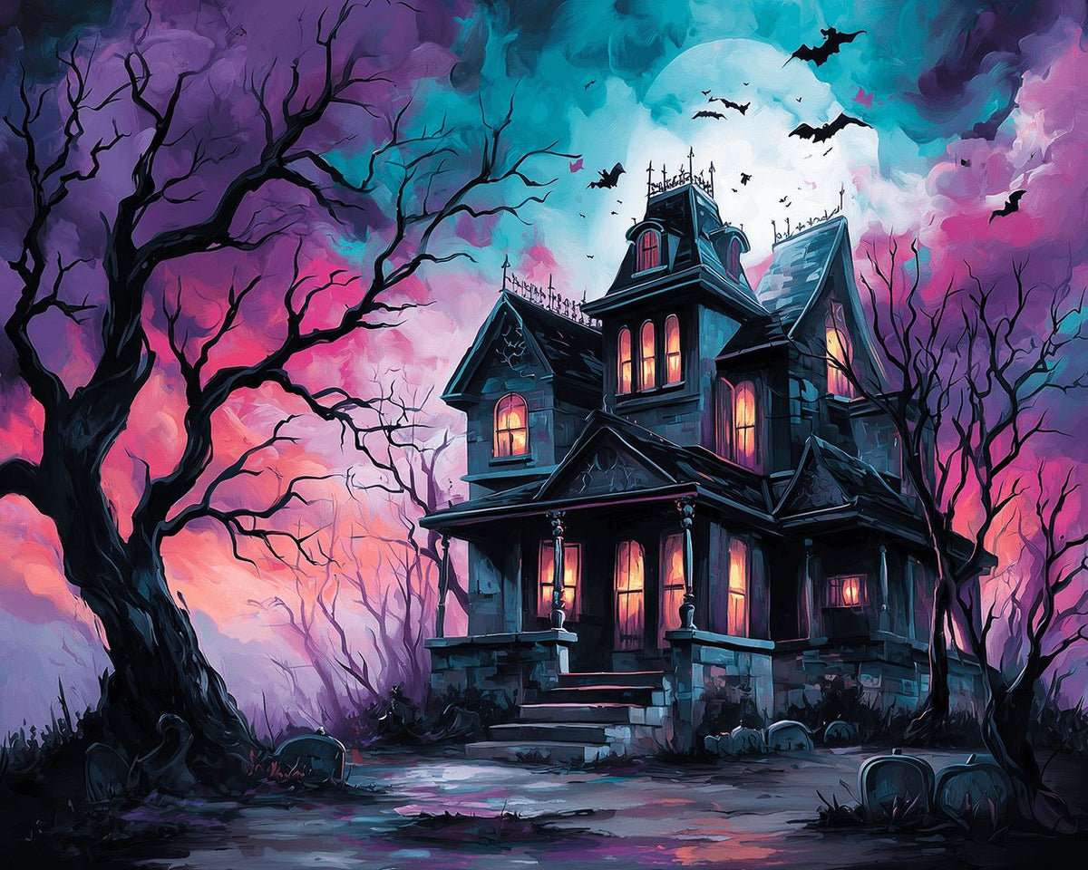 Haunted halloween mansion cross stitch kit for beginners