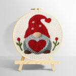 Heart-holding winter gnome punch needle kit for beginners