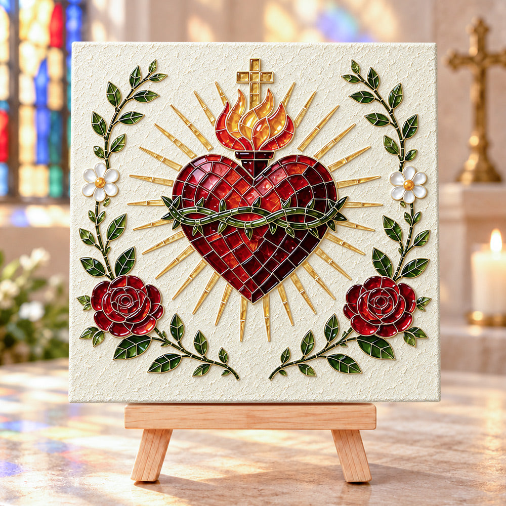 Heart of devotion sea glass art kit finished artwork on display