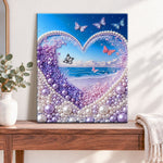 Finished heart pearl ocean butterflies pearl diamond painting artwork displayed as home decor