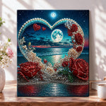 Heart roses and moonlit sea pearl diamond painting kit for beginners