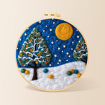 Heart-shaped christmas tree in the snow needle felting kit for beginners with a round wooden frame
