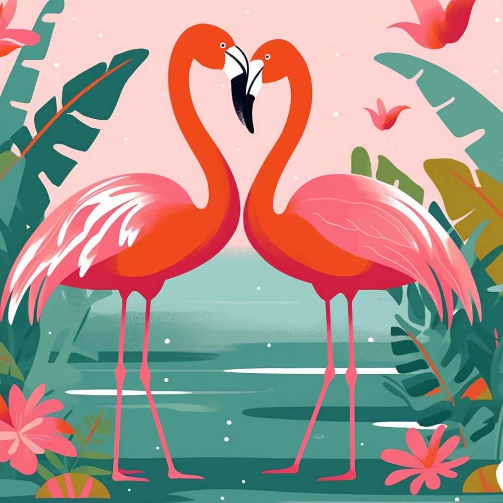 Heart‑shaped flamingo couple cross stitch kit for beginners