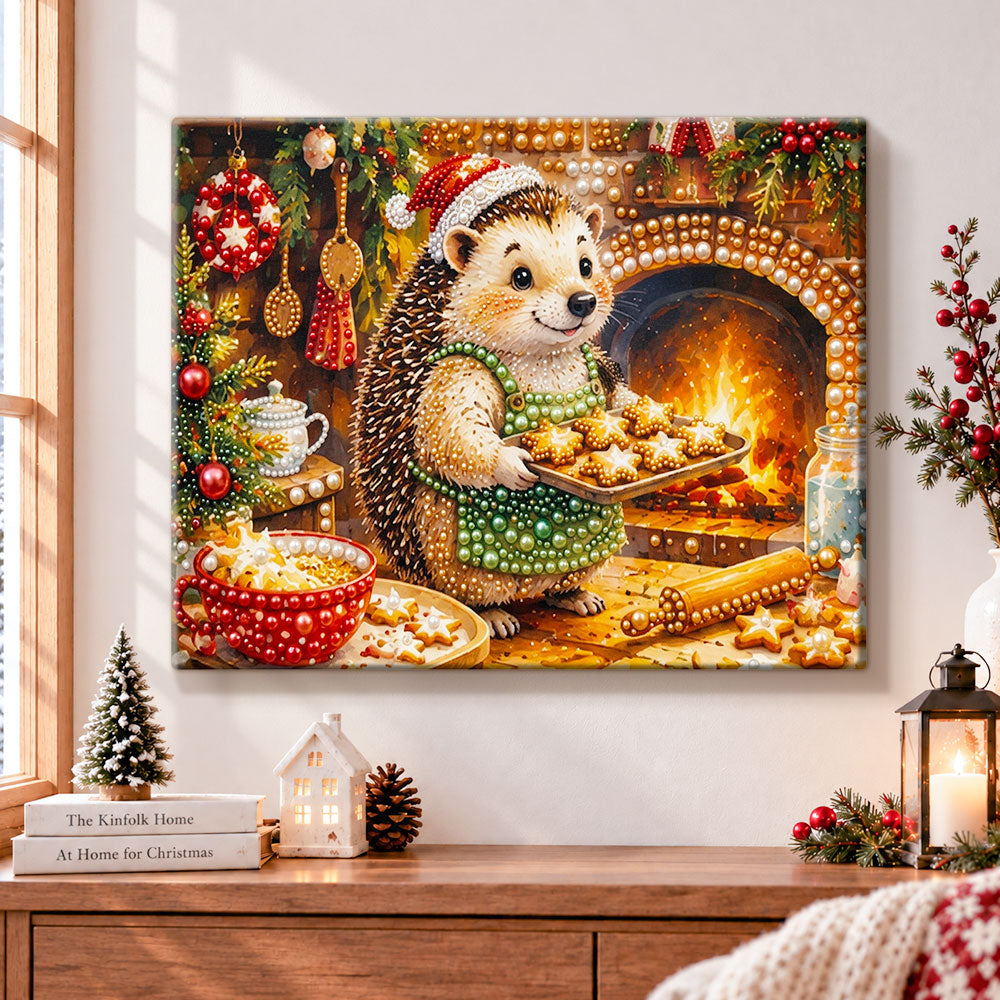 Hedgehog baking christmas treats pearl diamond painting kit for beginners