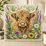 Highland cow amid blooms pearl diamond painting kit for beginners