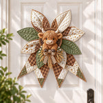 Highland cow DIY quilted bow sewing kit finished as a handmade door decoration