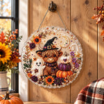 Highland cow ghost halloween wreath pearl diamond painting kit for beginners