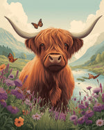 Highland cow meadow cross stitch kit for beginners