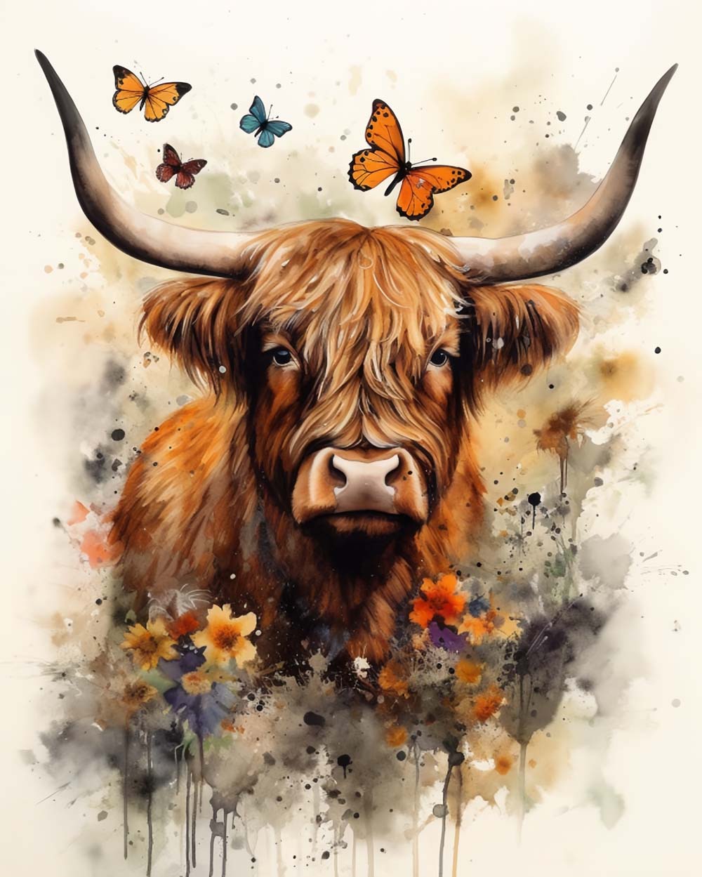 Highland cow watercolor art cross stitch kit for beginners