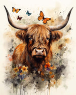 Highland cow watercolor art cross stitch kit for beginners