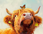 Highland cow with butterfly on head cross stitch kit for beginners