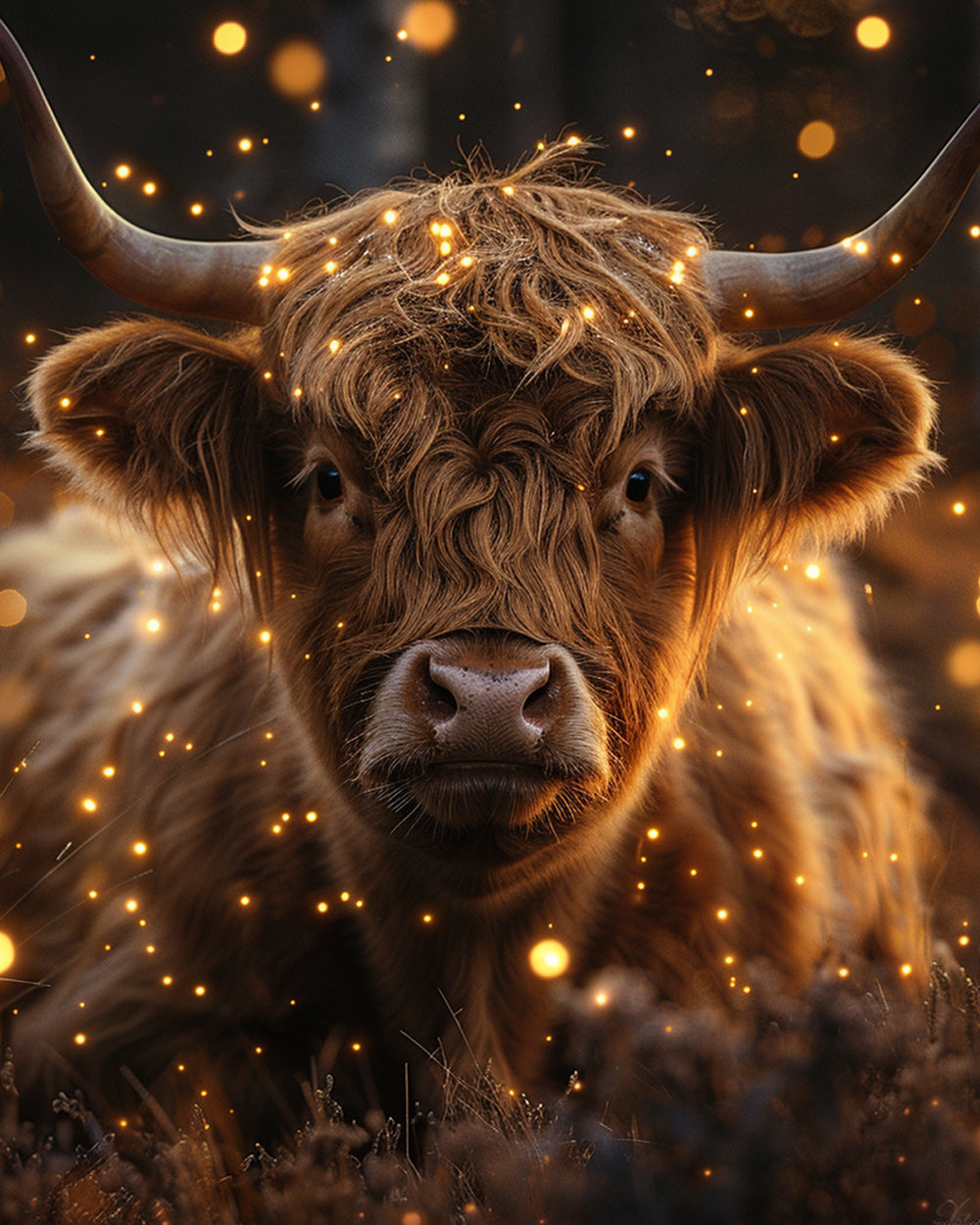 Highland cow with fairy lights cross stitch kit for beginners
