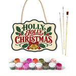 Holly jolly christmas paint by numbers door hanger with paints and brushes