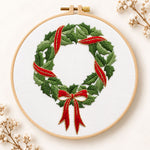 Holly wreath with bow embroidery kit