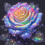 Holographic rainbow rose on dark background cross stitch kit for beginners