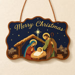 Holy family under star paint by numbers door hanger finished design