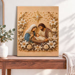 Finished holy family with lilies pearl diamond painting artwork displayed as home decor