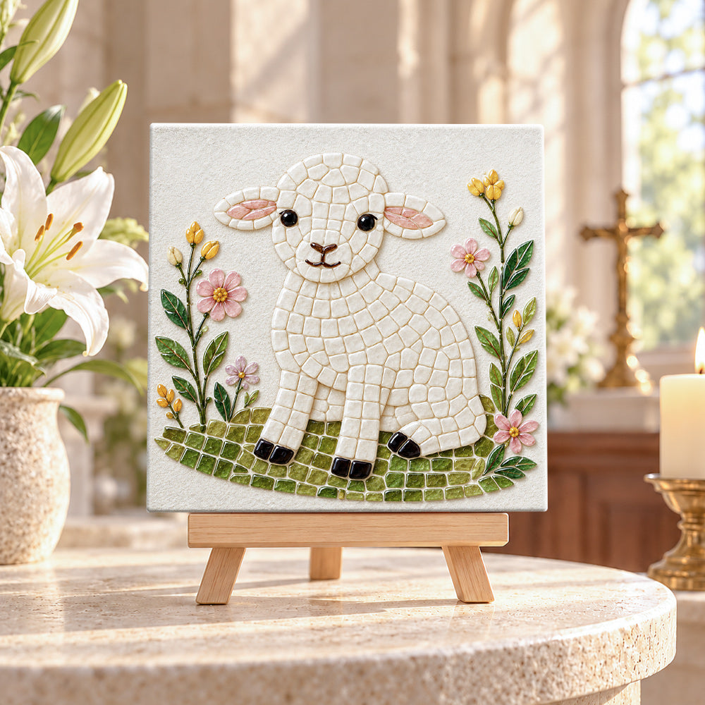 Holy lamb sea glass art kit displayed as seasonal home decor