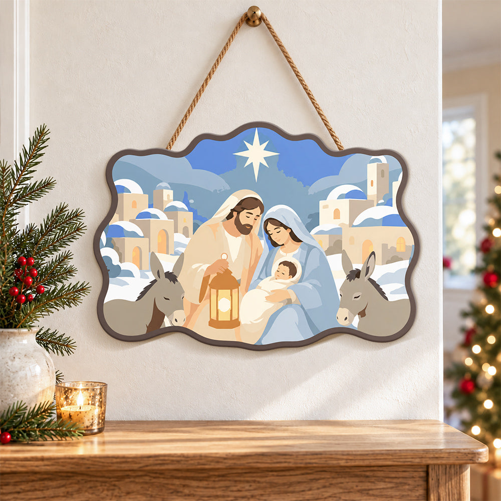 Holy night nativity paint by numbers door hanger as indoor wall decor