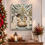 Finished holy night nativity scene pearl diamond painting artwork displayed as holiday home decor