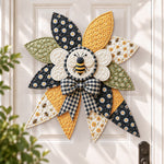 Honey bee DIY quilted bow sewing kit finished as a handmade door decoratio