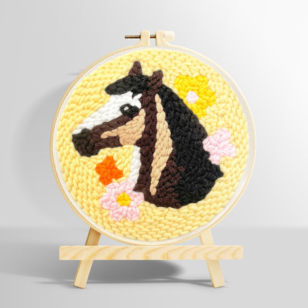 Horse and colorful flowers punch needle kit for beginners