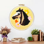 Finished horse and colorful flowers artwork displayed on a wall