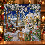 Horse cart snowy village pearl diamond painting kit for beginners