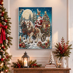 Finished horse‑drawn christmas carriage pearl diamond painting artwork displayed as holiday home decor