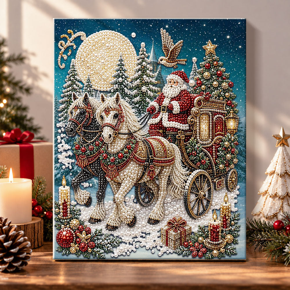 Horse‑drawn christmas carriage pearl diamond painting kit for beginners