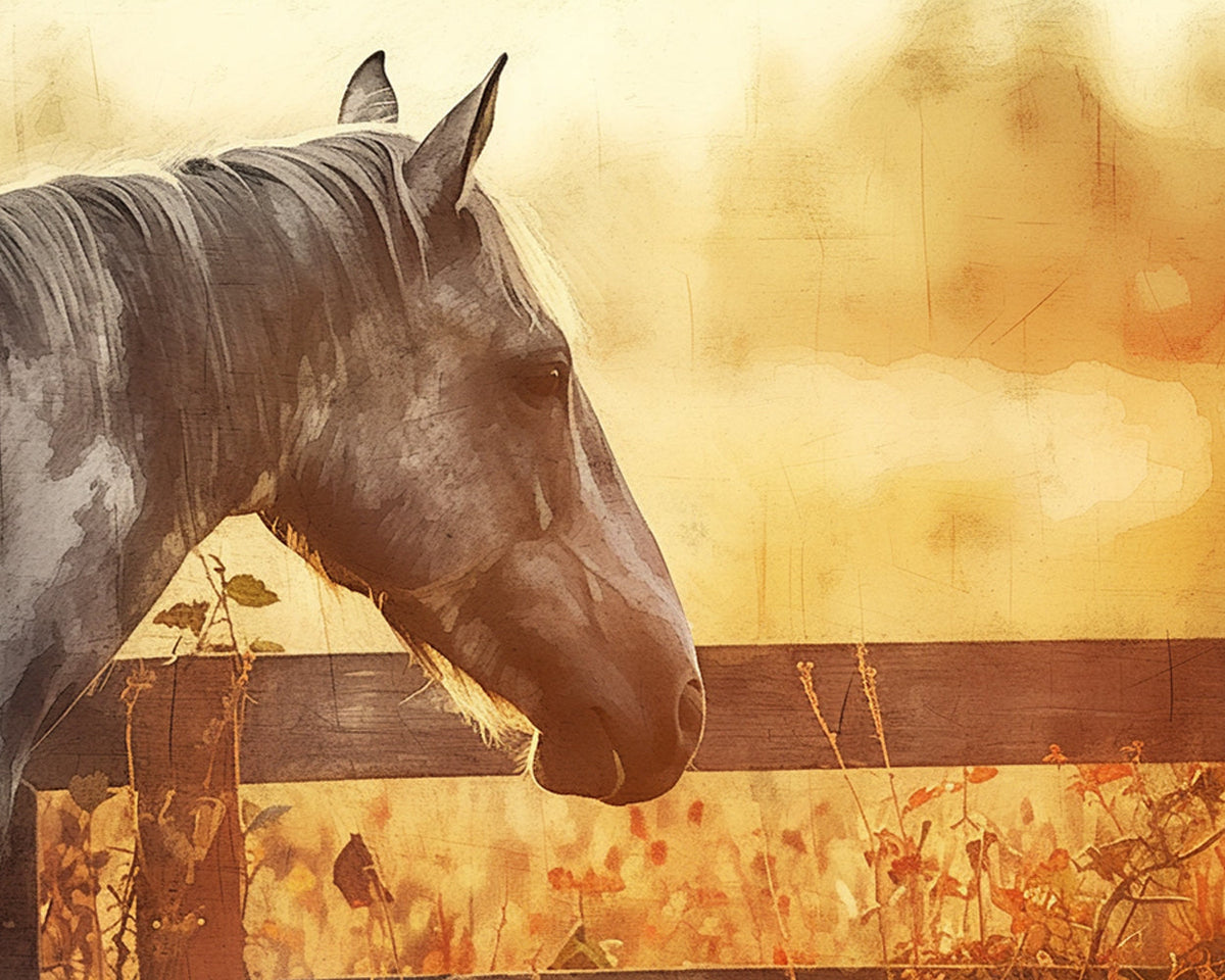 Horse in golden sunset glow cross stitch kit for beginners