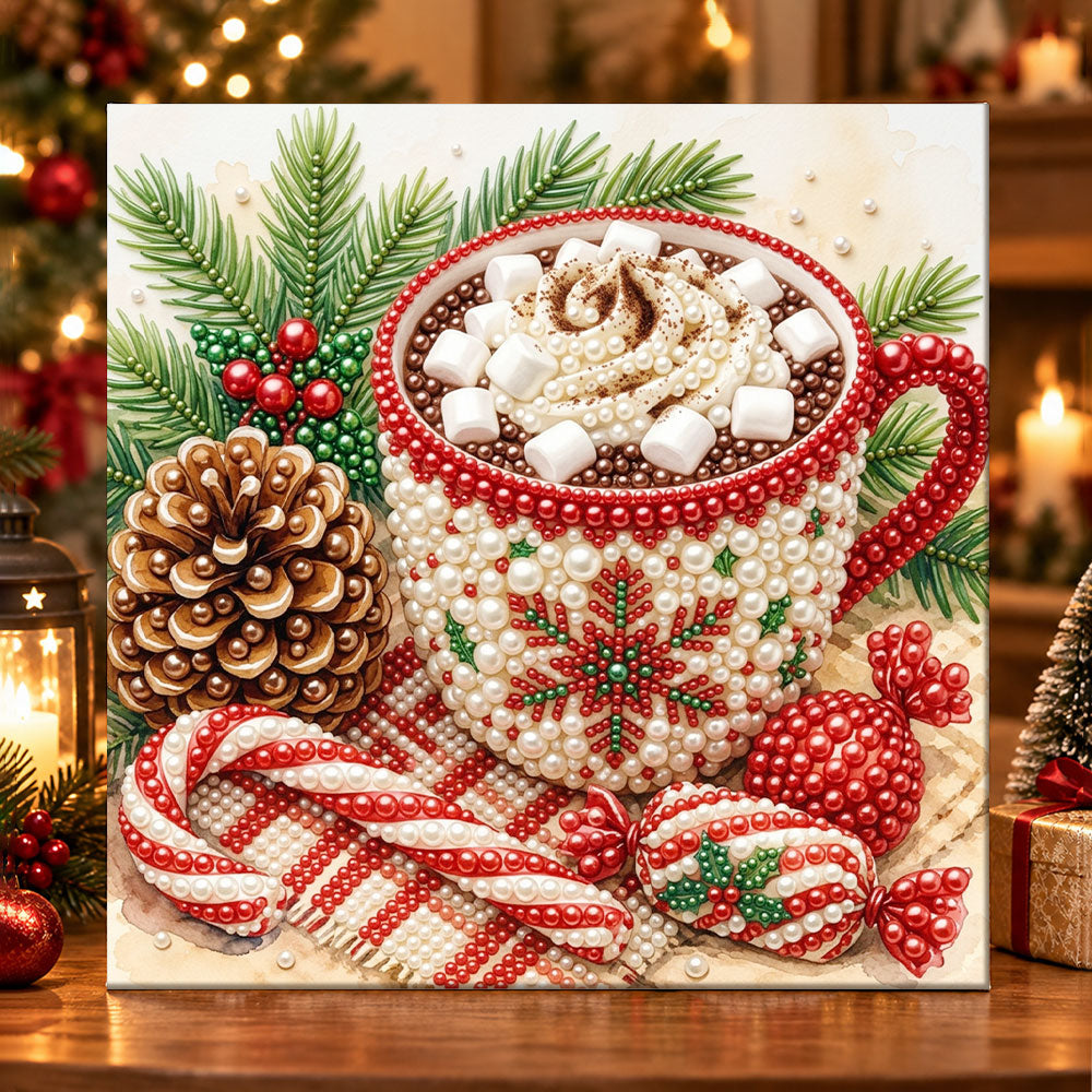 Hot cocoa christmas mug pearl diamond painting kit for beginners