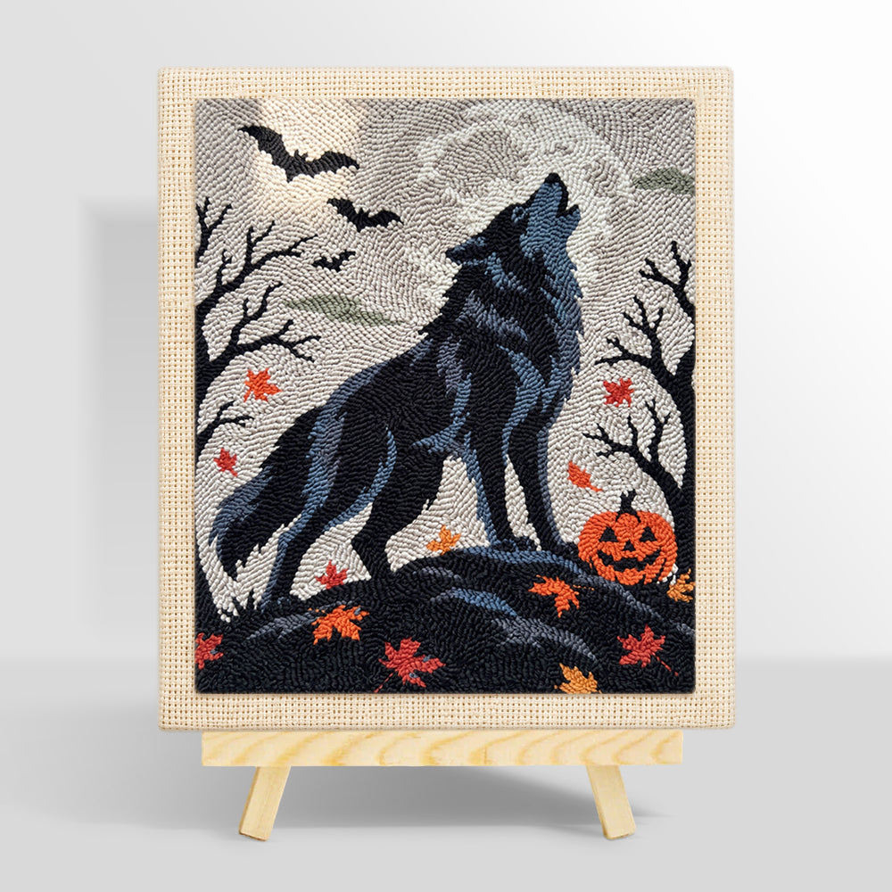 Howling wolf on halloween night punch needle kit for beginners