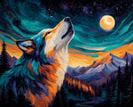 Howling wolf under starry moonlit sky cross stitch kit for beginners