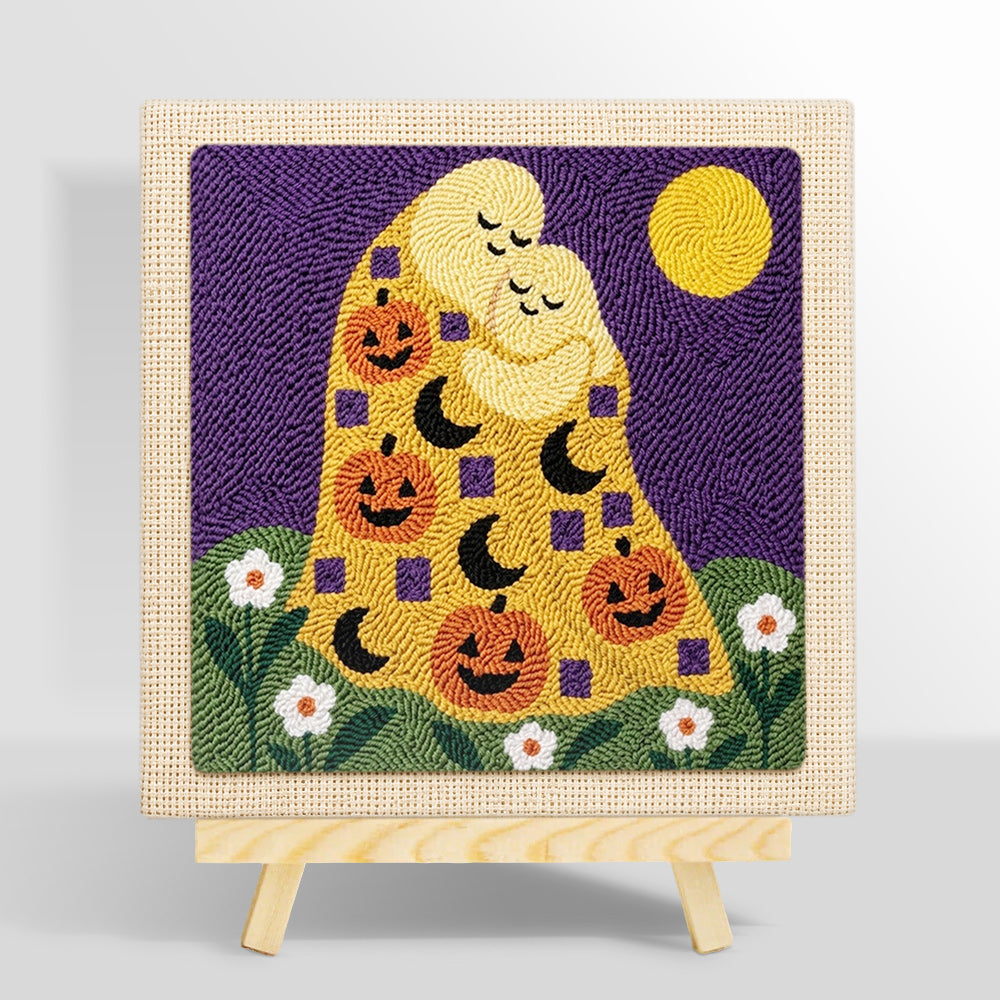 Hugging ghosts with pumpkins punch needle kit for beginners