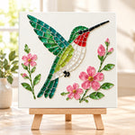 Hummingbird sea glass art kit finished artwork on display