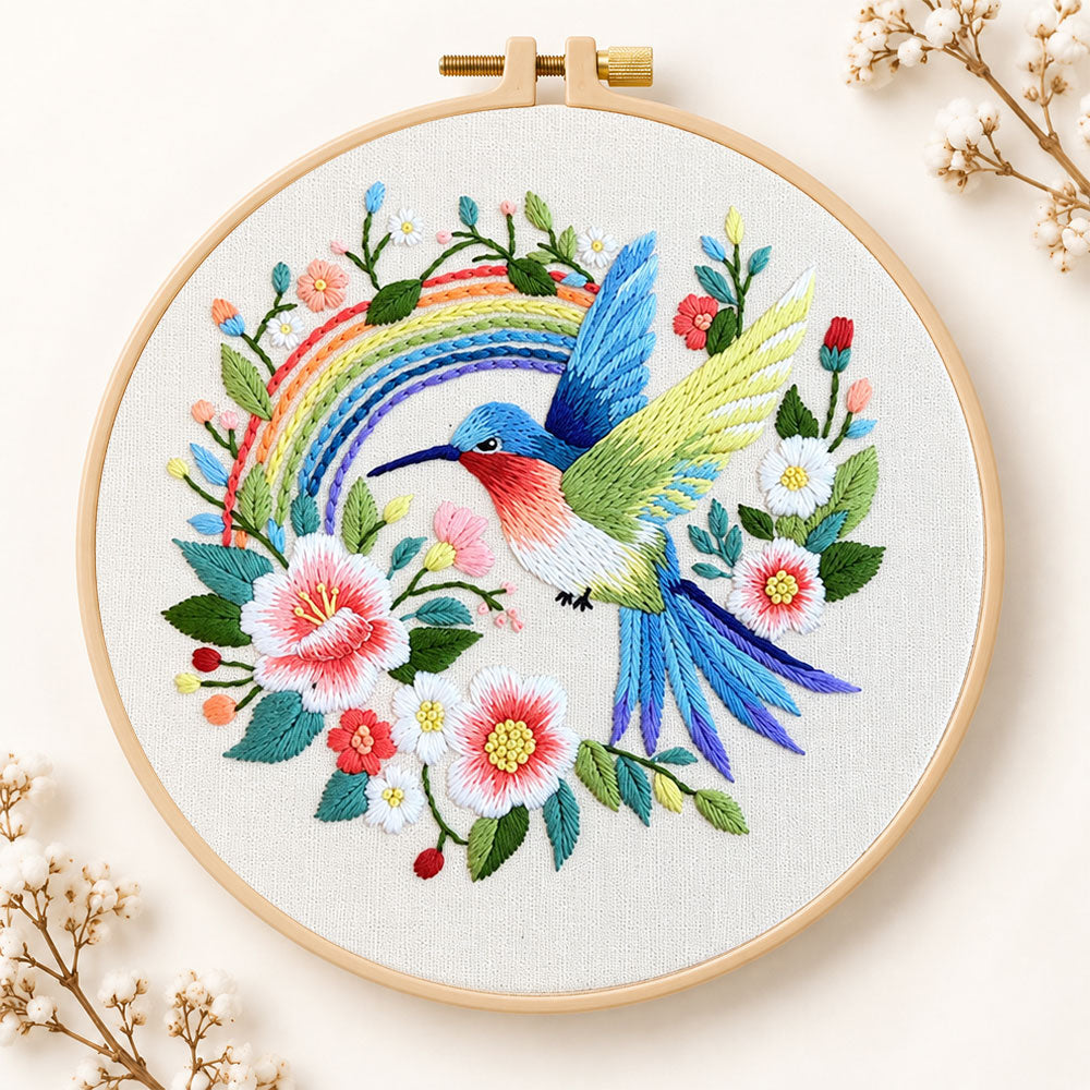 Hummingbird with rainbow embroidery kit