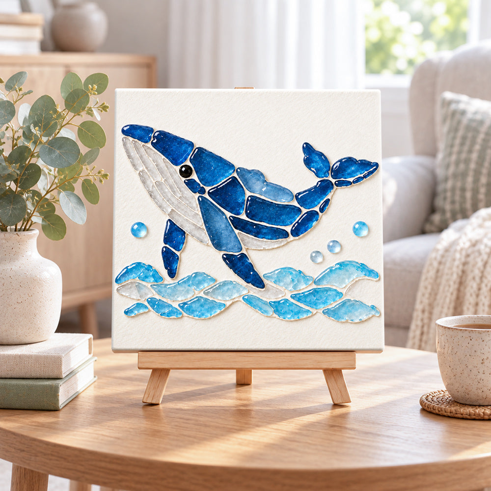 Humpback whale sea glass art kit displayed as seasonal home decor