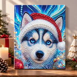 Husky with christmas santa hat pearl diamond painting kit for beginners