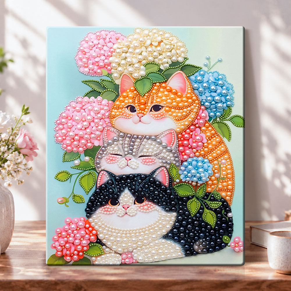 Hydrangea pearl cats pearl diamond painting kit for beginners