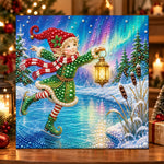 Ice‑skating christmas elf pearl diamond painting kit for beginners